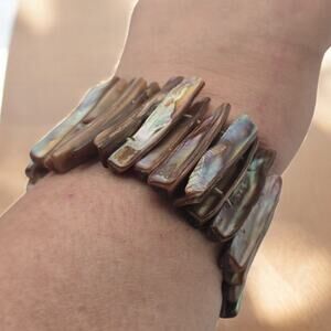 Abalone Shell Stretch Bracelet Chunky Iridescent Organic Coastal Luxe